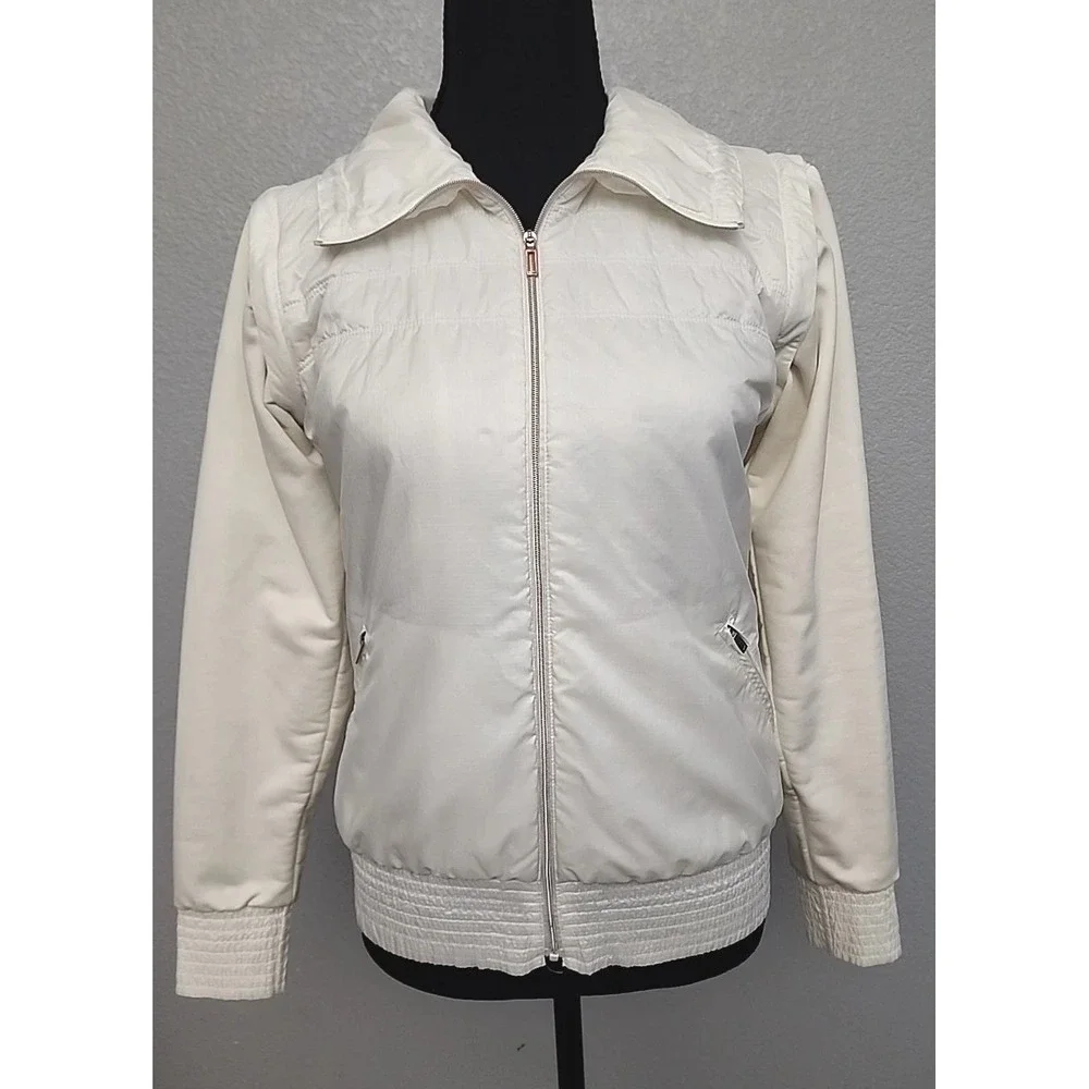 Nike Golf Jacket Vest Womens Small Ivory Puffy Removable Sleeves Pickle‎ ball S